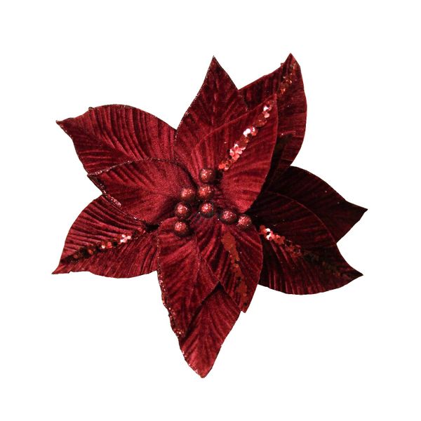 POINSETIA (vianočná ruža) zamat BORDOVÁ 25cm