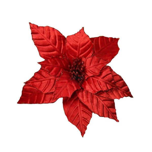 POINSETIA (vianočná ruža) zamat, glitter ČERVENÁ 25cm